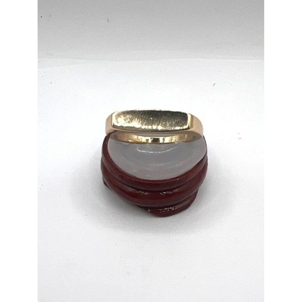 Gold Over Stainless Steel Rectangular Signet Ring - Size 9